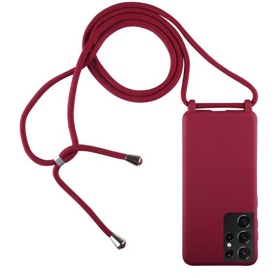 Per Samsung Galaxy S21 Ultra 5G Candy Colors Custodia protettiva in TPU con cordino (rosso)