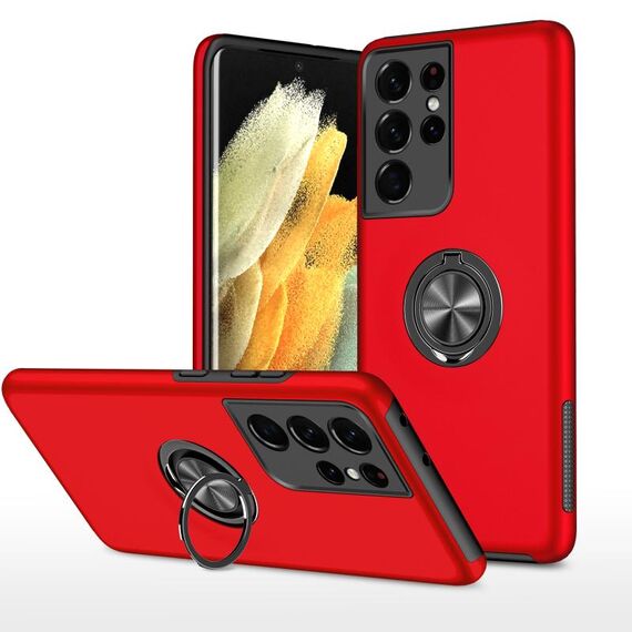 Per Samsung Galaxy S21 Ultra 5G PC + custodia protettiva ad antiurto TPU con supporto ad anello invisibile (rosso)