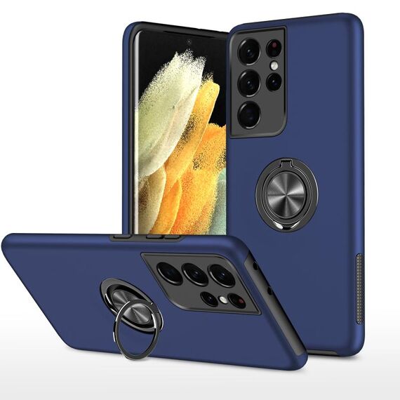 Per Samsung Galaxy S21 Ultra 5G PC + custodia protettiva ad antiurto TPU con supporto ad anello invisibile (blu)