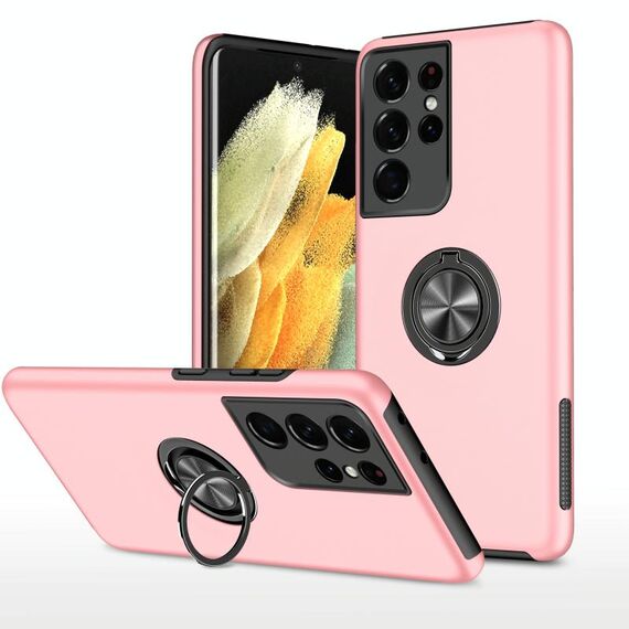 Per Samsung Galaxy S21 Ultra 5G PC + TPU Cassa protettiva magnetica antiurto con supporto ad anello invisibile (oro rosa)