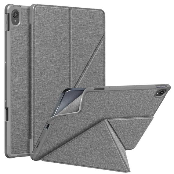 Per Lenovo Tab P11 TB-J606F Texture di stoffa multi-pieghevole flip in pelle PU cuoio cuoio custodia antiurto con supporto e sleep / wake-up funzione (grigio)