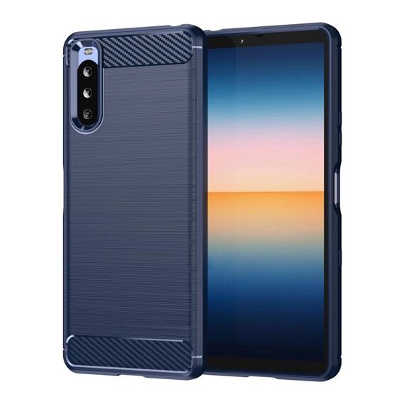 Per Sony Xperia 10 III texture in fibra di carbonio in fibra di carbonio in fibra di carbonio (blu navy)