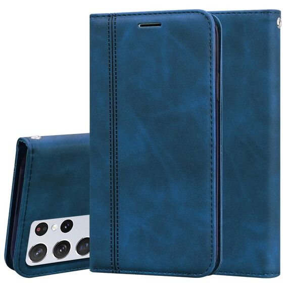 Per Samsung Galaxy S21 Ultra 5G business glassato business magnetico flip custodia in pelle PU con titolare e carta Slot & Lanyard (blu)