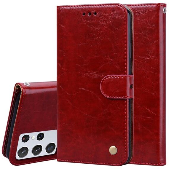 Per Samsung Galaxy S21 Ultra 5G Business Style Oil Wax Texture Custodia in pelle a flip orizzontale con supporto e carte e portafoglio (rosso)