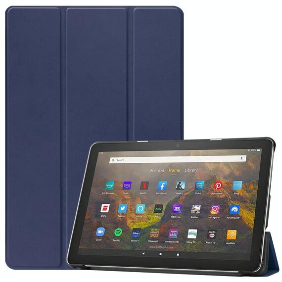 Per Amazon Fire HD 10 (2021) Struttura custer Custodia in cuoio orizzontale in pelle orizzontale con supporto a tre pieghevole e funzione Sleep / Wake-up (blu scuro)