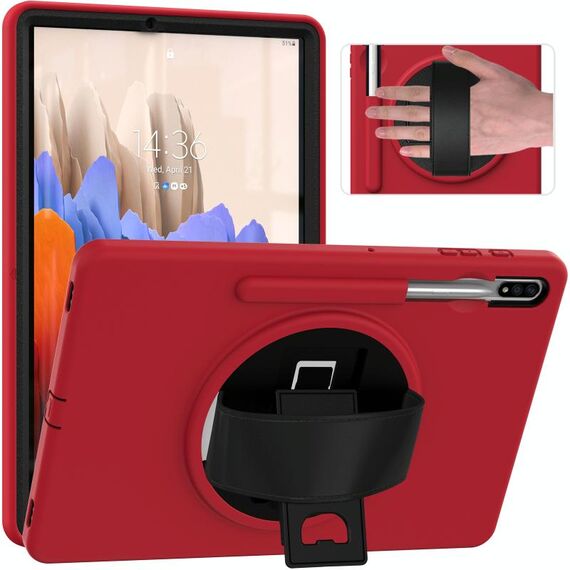 Per Samsung Galaxy Tab S8 + / TAB S8 PLUS / TAB S7 FE / TAB S7 + SM-T970 rotazione a 360 gradi PC + custodia protettiva in TPU con supporto e slot a mano e penna (rosso)