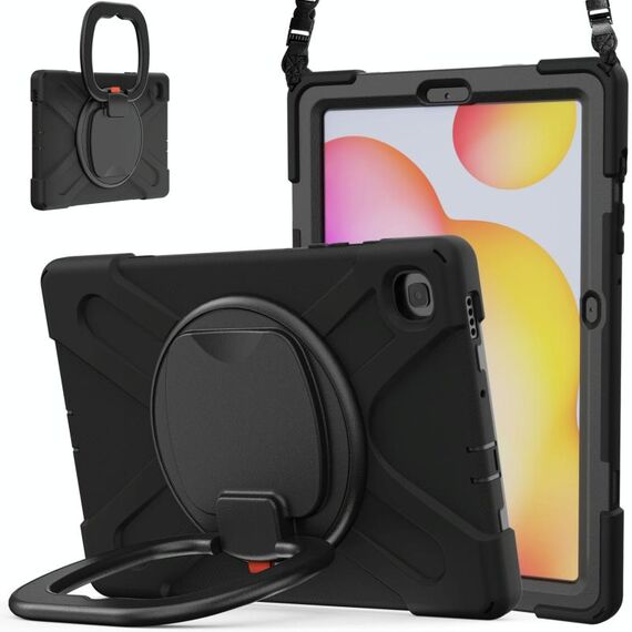 Per Samsung Galaxy Tab S6 Lite P610 Silicone + PC Cassa protettiva con supporto e tracolla (nero)