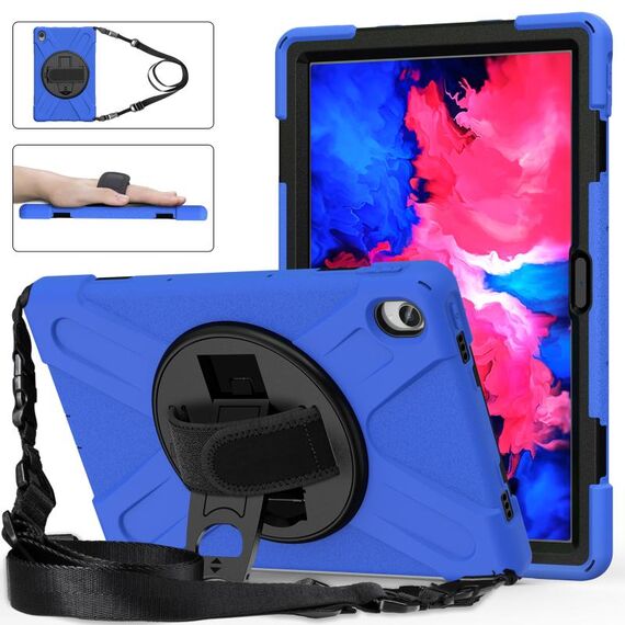 Per Lenovo Tab P11 TB-J606F / PAD 11 PLUS 2021 Silicone variopinto antiurto + custodia protettiva per PC con supporto e cinturino a mano e tracolla (blu)
