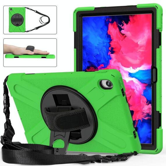 Per Lenovo Tab P11 TB-J606F / PAD 11 PLUS 2021 Custodia protettiva in silicone colorato antiurto con supporto e cinturino a mano e tracolla (verde)