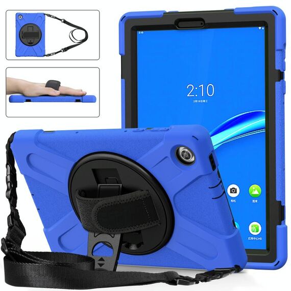 Per Lenovo TAB M10 PLUS TB-X606F Ammortizzatore in silicone colorato + custodia protettiva per PC con supporto e cinturino a mano e tracolla (blu)
