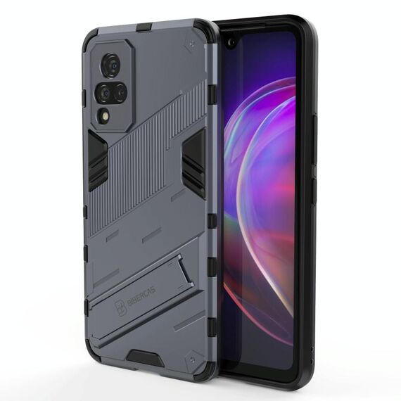 Per vivo V21 Punk Armor 2 in 1 PC + custodia antiurto TPU con supporto invisibile (grigio)