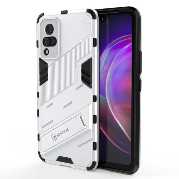 Per vivo V21 Punk Armor 2 in 1 PC + custodia antiurto TPU con supporto invisibile (bianco)