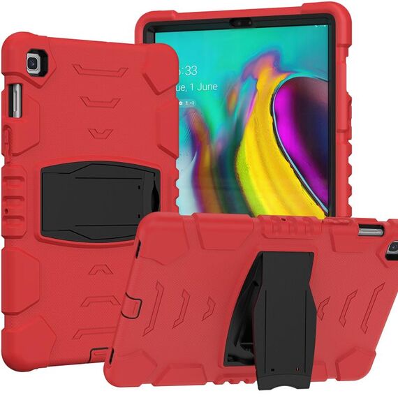 Telaio schermo di protezione a 3 strati + PC + Cassa combinata antiurto in silicone con supporto per Samsung Galaxy Tab S5E T720 (rosso + nero)