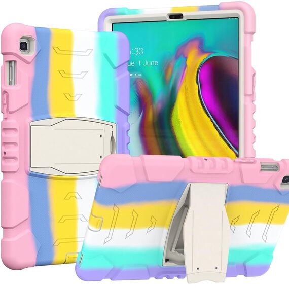 Telaio schermo di protezione a 3 strati + PC + Cassa combinata antiurto in silicone con supporto per Samsung Galaxy Tab S5E T720 (colorato rosa)