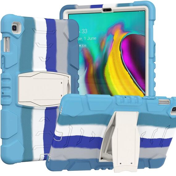 Schermo di protezione a 3 strati Telaio + PC + Cassa combinata antiurto in silicone con supporto per Samsung Galaxy Tab S5E T720 (colorato blu)