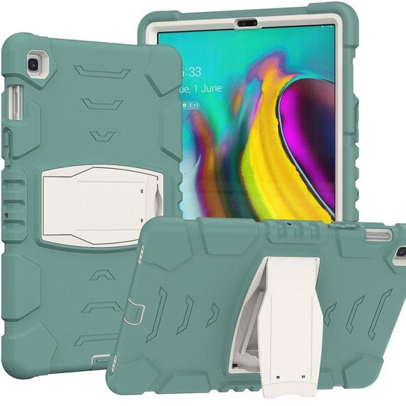 Cornice per schermo di protezione a 3 strati + PC + Cassa combinata antiurto in silicone con supporto per Samsung Galaxy Tab S5E T720 (verde smeraldo verde)