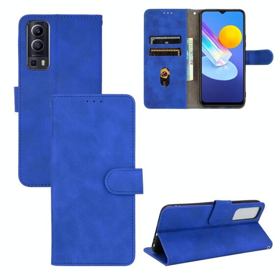 Per vivo Y72 5G / IQOO Z3 5G colore solido pelle sensazione fibbia magnetica fibbia orizzontale flip in vitello texture custodia in pelle PU con supporto e slot per schede e portafoglio (blu)