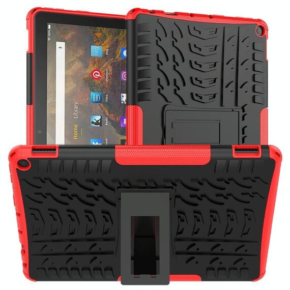 Per Amazon Fire HD 10 2021 Texture di pneumatici TPU antiurto TPU + custodia protettiva PC con supporto (rosso)