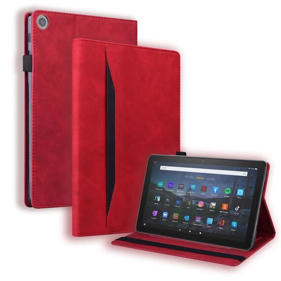 Per Amazon Fire HD 8 2015/2016/2017/2017/2018 Business antiurto antiurto vibrazione custodia in cuoio orizzontale con supporto e carte e slot per carte e fotogrammi e slot per foto e slot per photo e slot / Sleep / wake-up funzione (rosso)