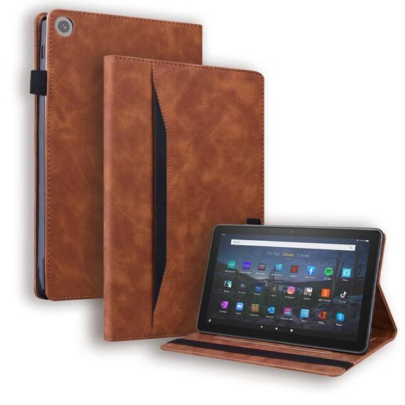 Per Amazon Fire HD 8 2015/2016/2017/2017/2020/2018 Business antiurto antiurto in pelle flip custodia in pelle con supporto e slot per schede e fotogrammi e slot per foto e slot di penna e funzione di sveglia / funzione di sveglia (marrone)