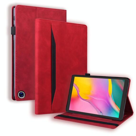 Per Amazon Fire HD 10/10 Plus 2021 Business Attropia antiurto in pelle orizzontale Caso in pelle con supporto e carte e slot per schede e fotogrammi e slot per foto e penna Slot & Sleep / Wake-up funzione (rosso)