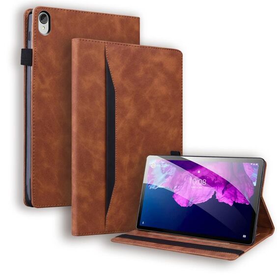 Per Lenovo Tab P11 TB-J606F Business Affari Antiurto Antifurto Cassa in pelle a flip orizzontale con supporto e carte e slot per foto e fotogrammi e slot da penna (marrone)