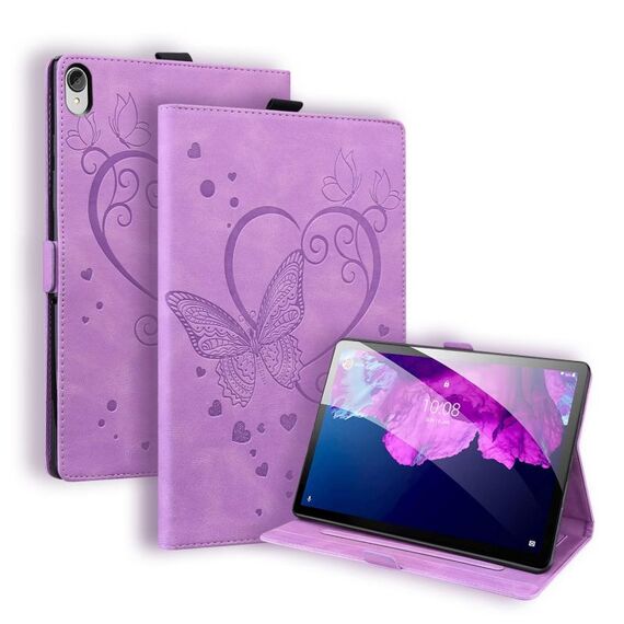 Per Lenovo Tab P11 TB-J606F Love Butterfly Pattern Cassa in pelle flip orizzontale con supporto (viola)