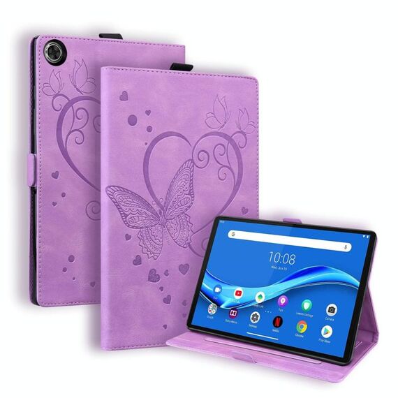 Per Lenovo TAB M10 PLUS TB-X606F TB-X606x Amore Butterfly Pattern Horizontal flip custodia in pelle con supporto (viola)