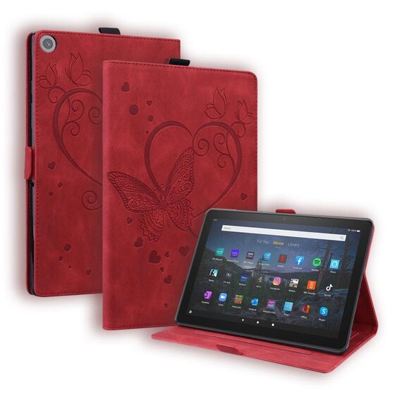 Per Amazon Fire HD 8 (2015/2016/2017/2018) Love Butterfly Pattern Horizontal flip custodia in pelle con supporto e sleep / wake-up funzione (rosso)