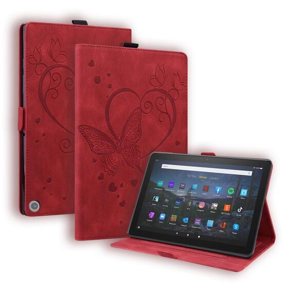 Per Amazon Fire HD 8 (2020) Love Butterfly Pattern Horizontal flip custodia in pelle con supporto e sleep / wake-up funzione (rosso)