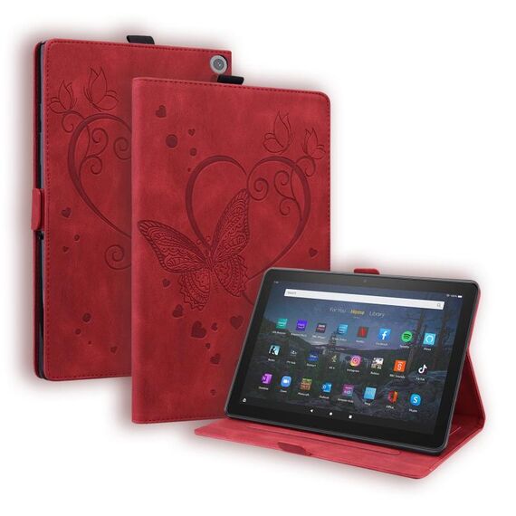 Per Amazon Fire HD 10 Plus (2021) / HD 10 (2021) Love Butterfly Pattern Horizontal flip custodia in pelle con supporto e sleep / wake-up funzione (rosso)