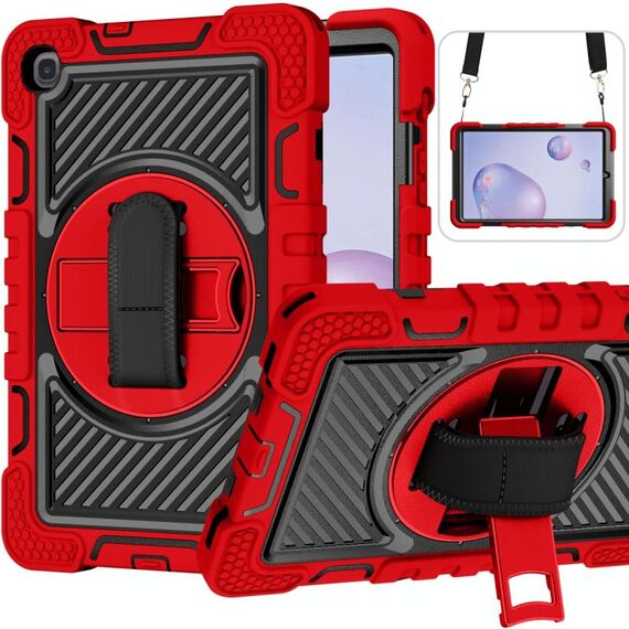 Per Samsung Galaxy Tab A 8.4 2020 T307 T307 Ruotatura a 360 gradi Colore a contrasto antiurto antiurto + Cassa del PC con supporto e cinturino a maniglia e tracolla (rosso + nero)
