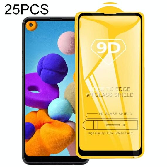 Per Galaxy A21 25 PCS 9D Full Glue Pellicola in vetro temperato a schermo intero