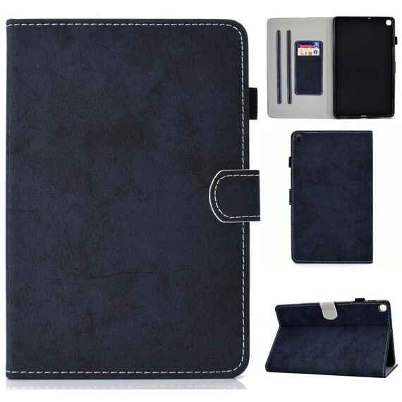 Per Galaxy Tab S6 Lite Filo da cucito Custodia in pelle piatta orizzontale in tinta unita con funzione sleep e copertura della penna e striscia antiscivolo e slot per schede e supporto (blu scuro)