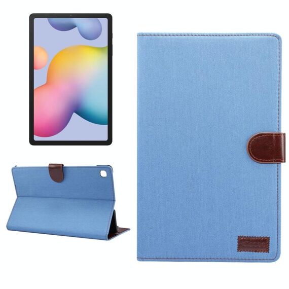 Per Galaxy Tab S6 Lite P610 / P615 Custodia in pelle denim con ribaltamento orizzontale, con supporto e slot per schede e portafoglio e funzione sleep / wake-up (azzurro)