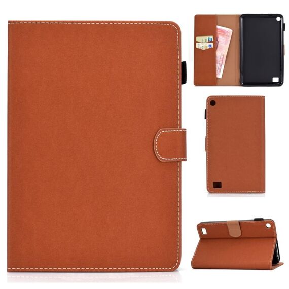 Per Kindle Fire 7 (2015/2017/2019) Tablet PC a tinta unita Custodia in pelle con vibrazione orizzontale magnetica universale con slot per schede e supporto (marrone)