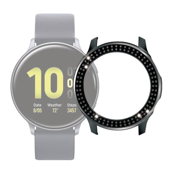 Per Samsung Galaxy Watch Active2 40mm Cassa dell'orologio con diamanti a doppia fila per PC (nero)