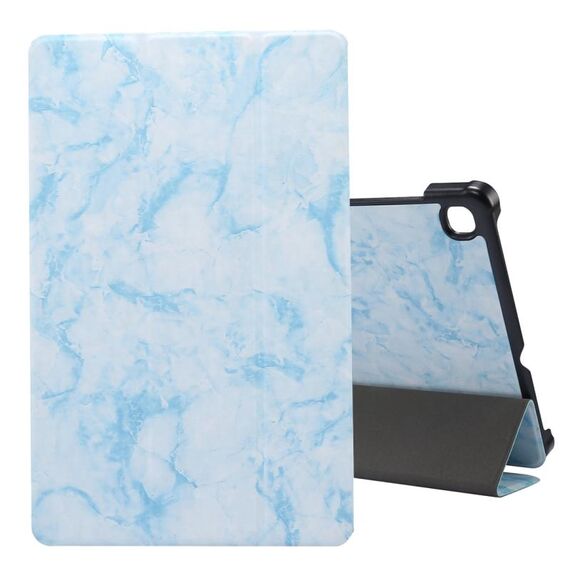Per Galaxy Tab S6 Lite P610 / P615 Custodia in pelle a ribaltamento orizzontale con struttura in marmo, con supporto a tre pieghe e funzione di sospensione / sveglia (blu)