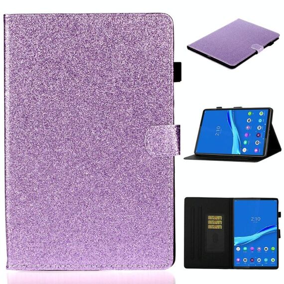 Per Lenovo Tab M10 Plus TB-X606F Custodia in pelle con vibrazione orizzontale lucida in polvere glitterata con supporto, slot per scheda e funzione di sospensione / sveglia (viola)