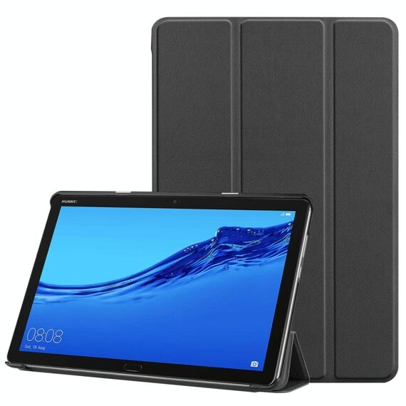 Per Huawei MediaPad M5 Lite 10,0 pollici Custer Pattern Custodia in pelle con vibrazione orizzontale in colore puro con supporto a tre pieghe e con funzione di sospensione / sveglia (nera)