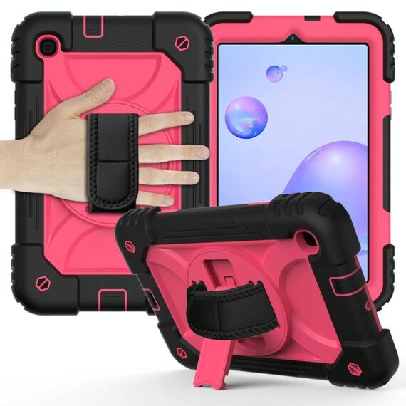 Per Samsung Galaxy Tab A 8.4 (2020) Custodia combinata antiurto PC + silicone con supporto e tracolla e tracolla (nero + rosa rossa)