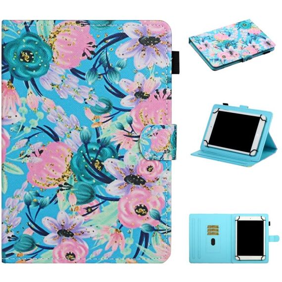 Per Tablet PC universale da 7 pollici, motivo floreale, custodia in pelle a vibrazione orizzontale con slot per schede e supporto (fiore rosa)