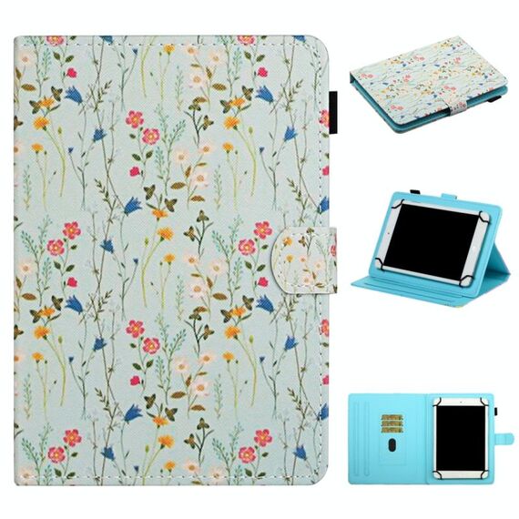 Per Tablet PC universale da 7 pollici, motivo floreale, custodia in pelle a vibrazione orizzontale con slot per schede e supporto (piccolo floreale)