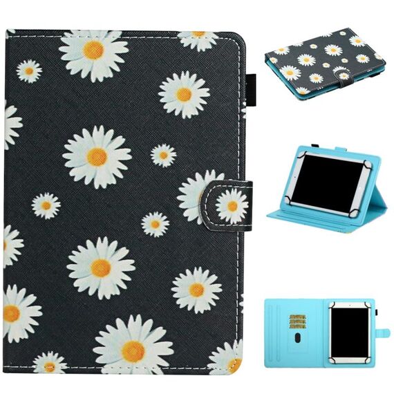 Per tablet universale da 8 pollici, motivo floreale, custodia in pelle con vibrazione orizzontale, con slot per schede e supporto (piccole margherite)