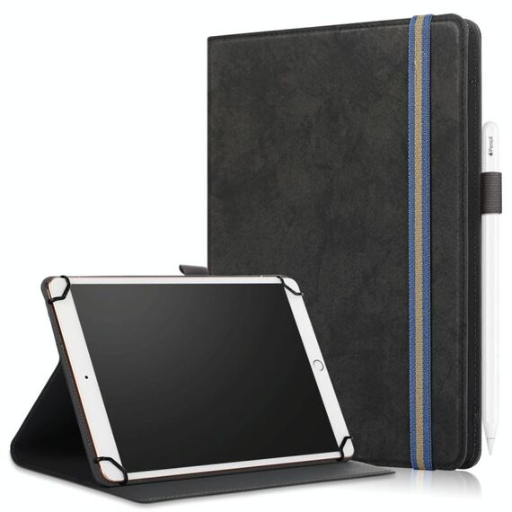 Custodia in pelle universale per tablet PC con struttura in tessuto di marmo da 9-11 pollici a vibrazione orizzontale con portapenna e supporto (nero)