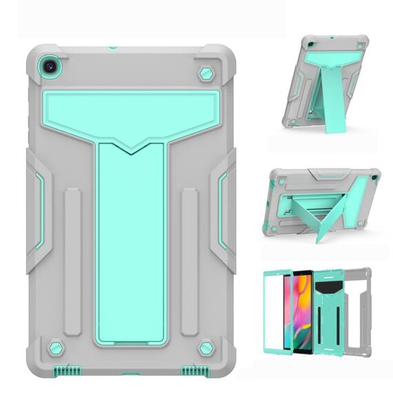 Per Samsung Galaxy Tab A8.4 (2020) T307 Staffa a forma di T Contrasto Colore antiurto PC + Custodia protettiva piatta in silicone (grigio + verde menta)