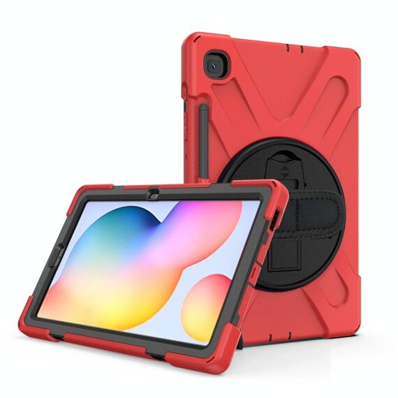 Per Samsung Galaxy Tab S6 Lite P610 Custodia protettiva antiurto in silicone colorato + PC con supporto e tracolla e tracolla e slot per penna (rosso)