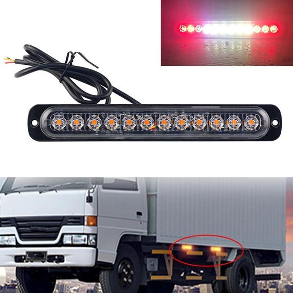 DC12V-24V / 36W Spia lampeggiante stroboscopica di emergenza per camion per auto 12 LED Luci laterali ultrasottili lunghe (rosso + bianco + rosso)