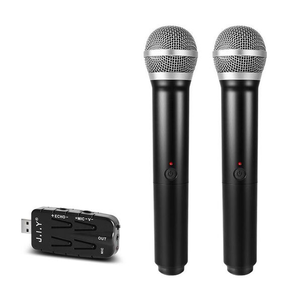 J.I.Y 2 in 1 k Song Microfoni wireless per TV PC con scheda audio Ricevitore USB (nero)