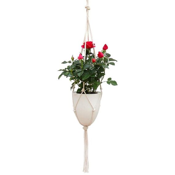 2 pezzi corda di canapa fatta a mano a sospensione in plastica stoccaggio acqua flowerpot, dimensioni: calibro D09 18.3 cm